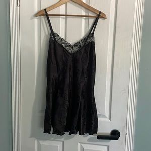 Black satin and stretch lace teddy- EUC
